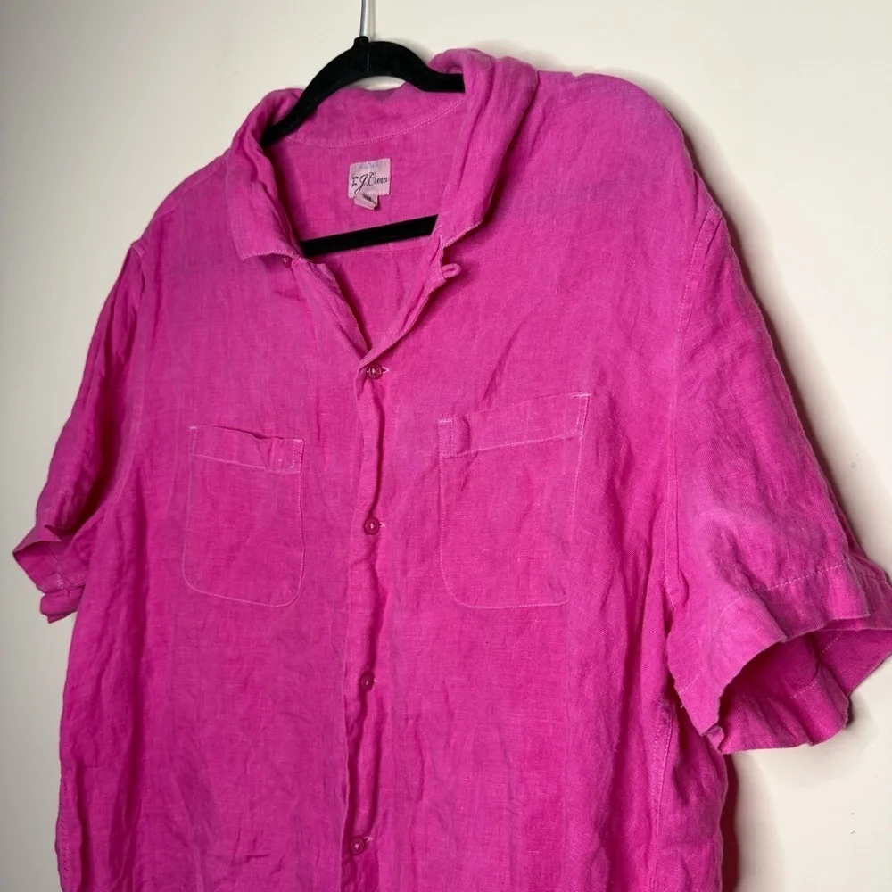 J. CREW 100% Irish Linen Bright Pink Short Sleeve Beachy Buttondown Shirt - Picture 2 of 7
